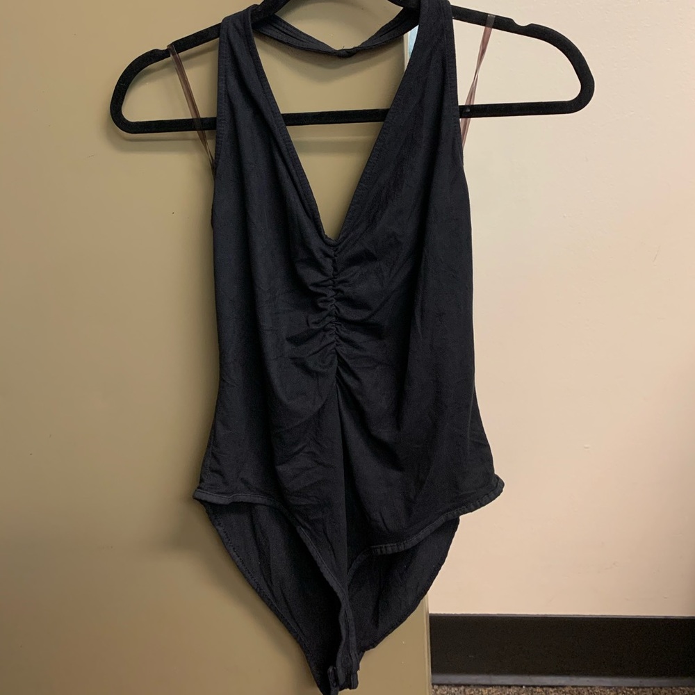 Velvet black halter bodysuit